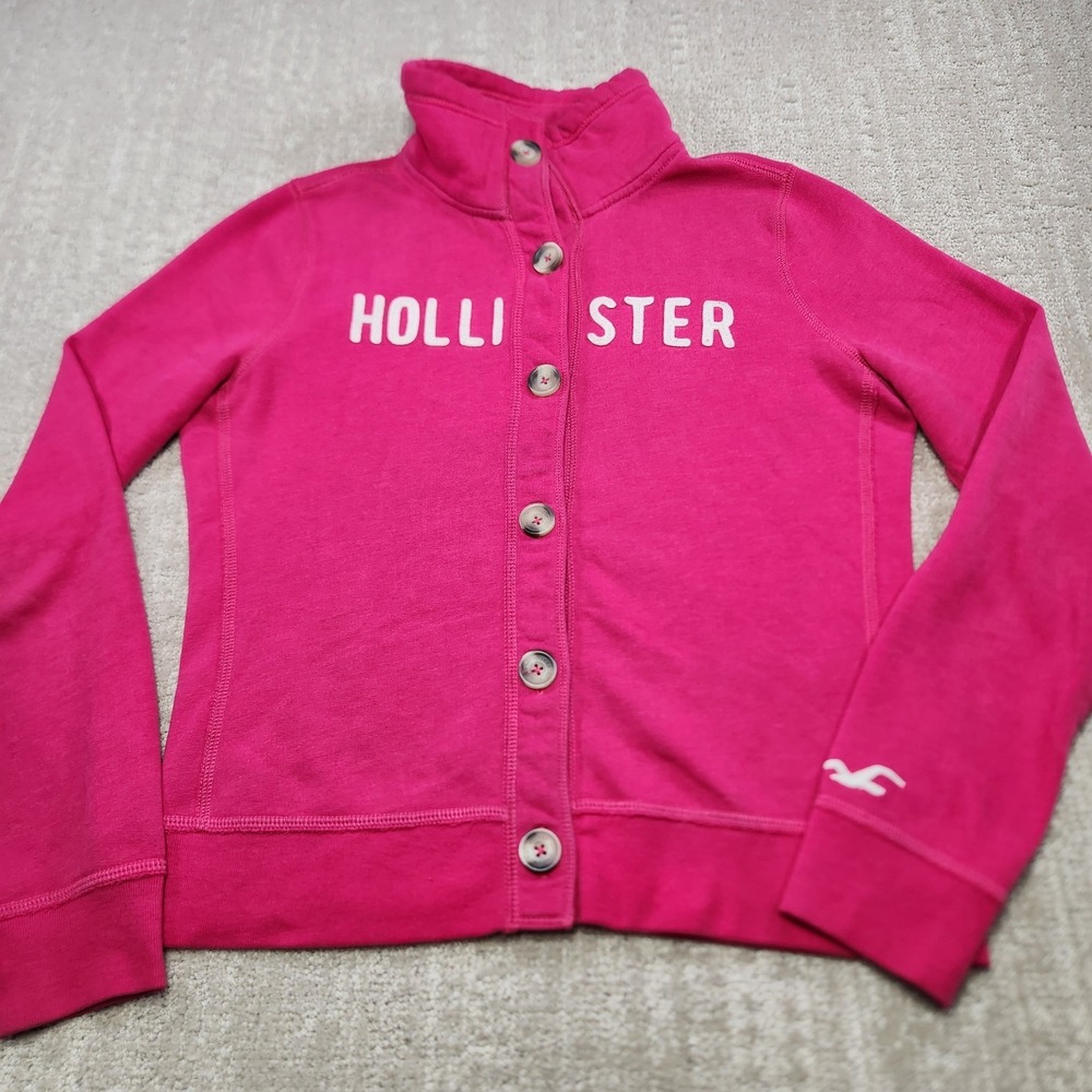 Vintage Y2K Hollister Jacket Women Large Baby Doll Button Up Pink Fleece Mock